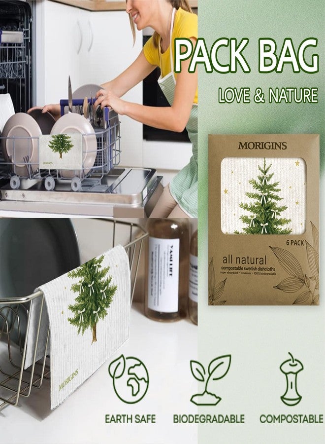 Morigins Swedish Kitchen Towels, Green Christmas Tree Swedish Napkins, Cellulose Sponge Cloth, Non-Scratch Reusable Paper Towels, Biodegradable and Reusable Kitchen Towels 4pack 7X8 - Image 3